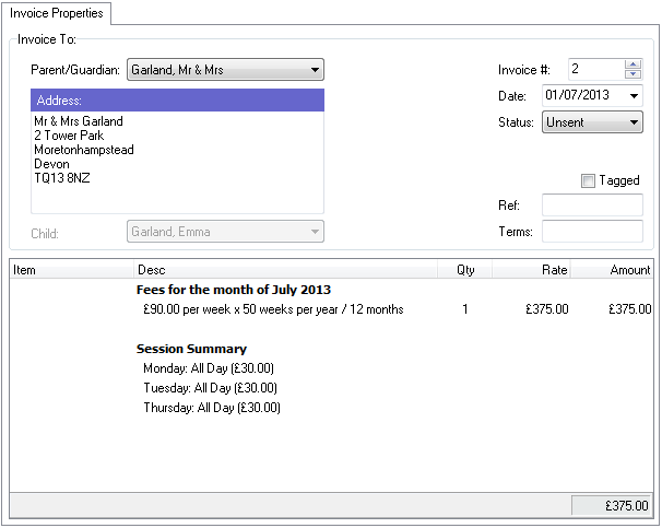Annualised Monthly Invoice