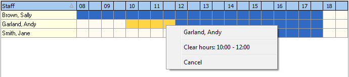 Staff allocation selection menu