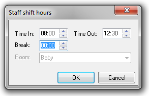 Staff Shift Hours Dialog