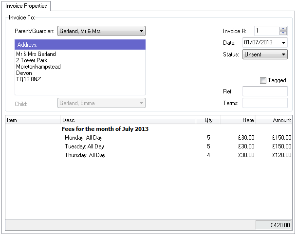 Standard Daily Invoice